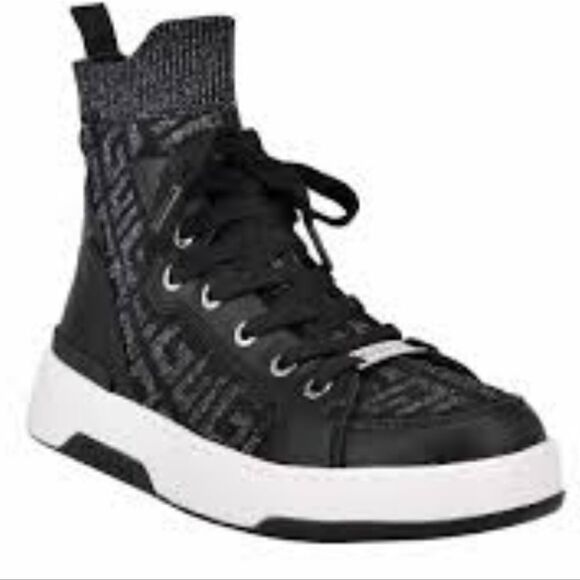 EUC Guess Black Manney Knit Logo High Top Sneakers - Picture 1 of 7